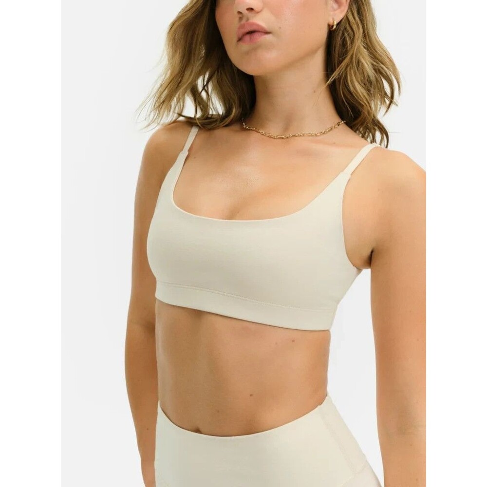 Mate the Label Women's Organic Stretch Scoop Sports Bra BONE M NEW - Picture 1 of 5